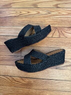 Woven Black Wedge Sandals for Women